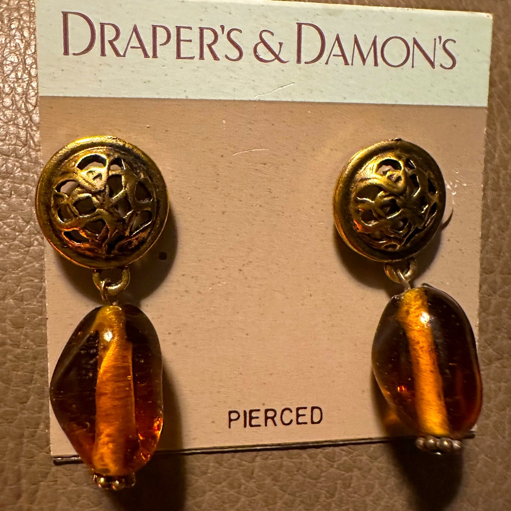 New With Card Topaz Colored Pierced Earrings